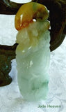 Vintage Old Mine Lao Pit Qing Dynasty  Green and "Hong" Red Monkey Protects Peach Jadeite Pendant (JHP85)