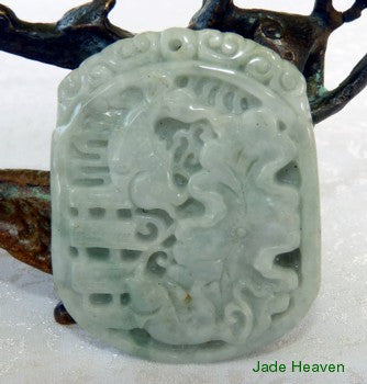 Sale-Auspicious "Fish and Lotus" Well Carved Jadeite Jade Pendant (JHP100)