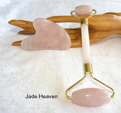 Sale-Rose Quartz Facial Roller and Gua Sha Tool Sculpting Beauty Set