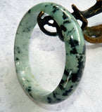 "Yin and Yang" Dark Green Veins Burmese Jadeite Bangle Bracelet  Grade A 62.5 mm + Certificate (4977)