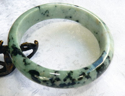"Yin and Yang" Dark Green Veins Burmese Jadeite Bangle Bracelet  Grade A 62.5 mm + Certificate (4977)