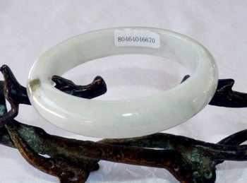 "Dot of Yang" Mossy Vein on White Jadeite Jade Bangle Bracelet Grade A  55mm + Certificate (670)