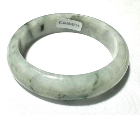 "Moss in Snow" Elegant Burmese Jadeite Jade Bangle Bracelet 59.5mm + Certificate (674)