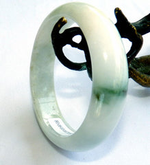 Sale-"Good Green Vein" on Soft Green/White Burmese Jadeite Bangle Bracelet 50.5mm + Certificate (708)