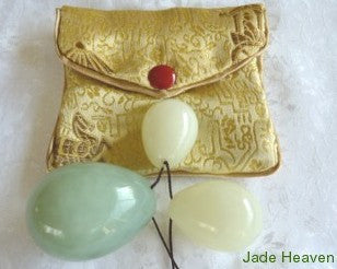Yin and Yang Light and Darker Jade "Yoni" Eggs for Women's Kegel + Silk Pouch Drilled with Hole