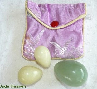 "Yin Yang" Light and Darker Green Jade "Yoni" Eggs for Women Set of 3 + Silk Pouch-Undrilled