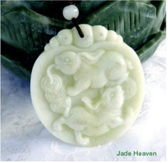 "Virtuous Rabbit Brings Luck and Wealth" White  Burmese Jadeite Pendant (JHP109)
