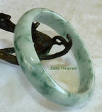 Vintage Old Mine Lao Pit "Moss in Snow" Jadeite Jade Grade A Bangle Bracelet 64mm (JHBB252)