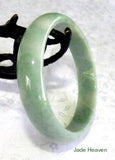 Sale-"White Clouds over Green Earth" Old Mine Grade A Jadeite Bangle Bracelet 56mm (JHBB289)