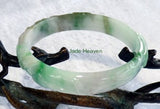 Bamboo, Lingzhi, Lucky  Coins and Imperial Green Veins Carved Jadeite Jade Bangle Bracelet 57mm (JHBB299)