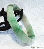 Bamboo, Lingzhi, Lucky  Coins and Imperial Green Veins Carved Jadeite Jade Bangle Bracelet 57mm (JHBB299)