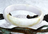 "Ray of Heaven" Honey Vein and Soft Lavender Hues  White Jadeite Jade Bangle Bracelet 58.5mm (JHBB-3130)