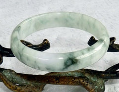 Sale-Moss in Snow "Glowing" Old Mine Burmese Jadeite Bangle Bracelet 57mm (JHBB3152)