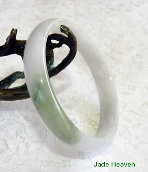 Heavenly Kiss of Green" on White Jadeite Jade Bangle Bracelet 54.5mm (JHBB576-2)