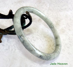 Sale-Large Classic Round  Green and Charcoal Veins Jadeite Jade Bangle Bracelet 66mm (JHBB581)