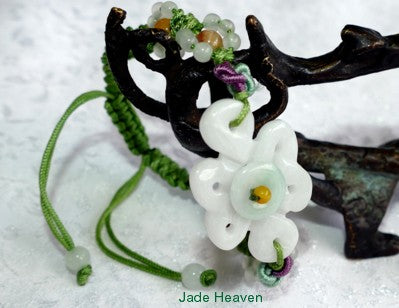Sale-"Mei" Beautiful Flower Burmese Jadeite Adjustable Bracelet (JHBRAC-19)