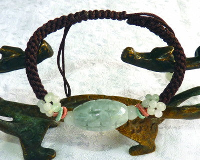 Carved Oval Burmese Jadeite Adjustable Bracelet (JHBRAC-26)