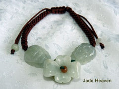 Sale-Burmese Jadeite  "Frog and Flower" Adjustable Bracelet (JHBrac-10)