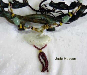 "Lucky Money" Hollow Carved Jadeite Jade Barrel Pendant Necklace (JHNECK-10)