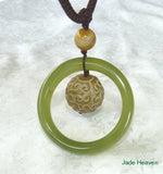 Sale-"Double Heaven" Jade Bangle Necklace with Carved Round Ball (JHNECK-15)