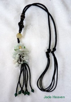 Burmese Jadeite Lotus Flower and Peanuts Adjustable Silk Cord Necklace (JHNECK-16)