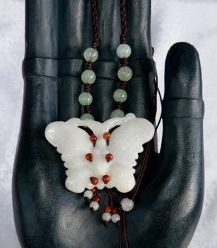 Sale-"Free Spirit" Butterfly Burmese Necklace with Color Jade Bead Details (JHNeck-22)