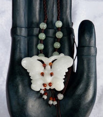 Sale-"Free Spirit" Butterfly Burmese Necklace with Color Jade Bead Details (JHNeck-22)