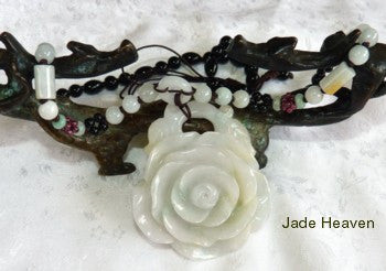 Sale-Big Bold White Jadeite Jade Chrysanthemum Beaded Necklace (JHNECK-9)