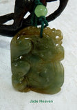 Sale-Auspicious Lucky Coin and Lotus Vintage Green Burmese Jadeite Pendant (JHP-133)