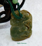 Sale-Auspicious Lucky Coin and Lotus Vintage Green Burmese Jadeite Pendant (JHP-133)