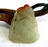 Sale-"Monkey Protects Peach" Burmese Jadeite Pendant ((JHP178}