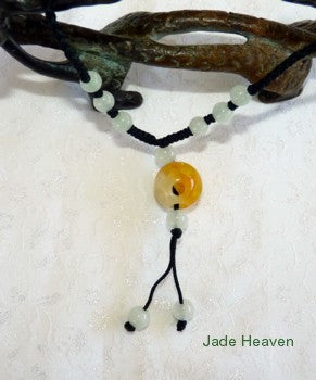 Hollow Carved Jadeite Jade Bead Pendant Necklace-Natural Honey Veins (JHP-22)