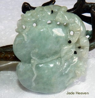 Huge Carved Jadeite Jade  Two Peaches and Pixiu Pendant or Carving (JHP-56)