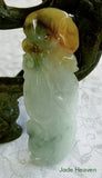 Vintage Old Mine Lao Pit Qing Dynasty  Green and "Hong" Red Monkey Protects Peach Jadeite Pendant (JHP85)