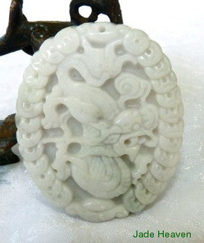 Sale-Auspicious Very Detailed Carving White Jadeite "Dragon and Phoenix" Pendant (JHP98)
